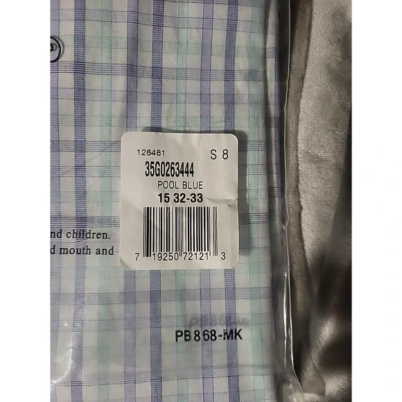 michael kors regular fit 15 32/33 m shirt pool blue plaid NEW performance wickin - Picture 7 of 9